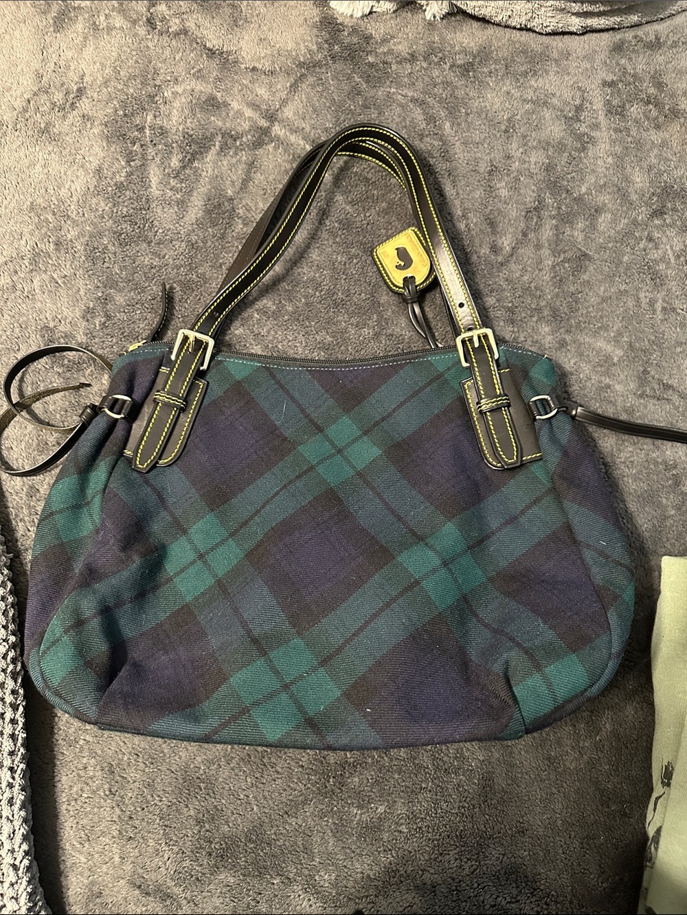 Dooney & Bourke Navy and Green Plaid Shoulder Bag - Picture 5 of 8